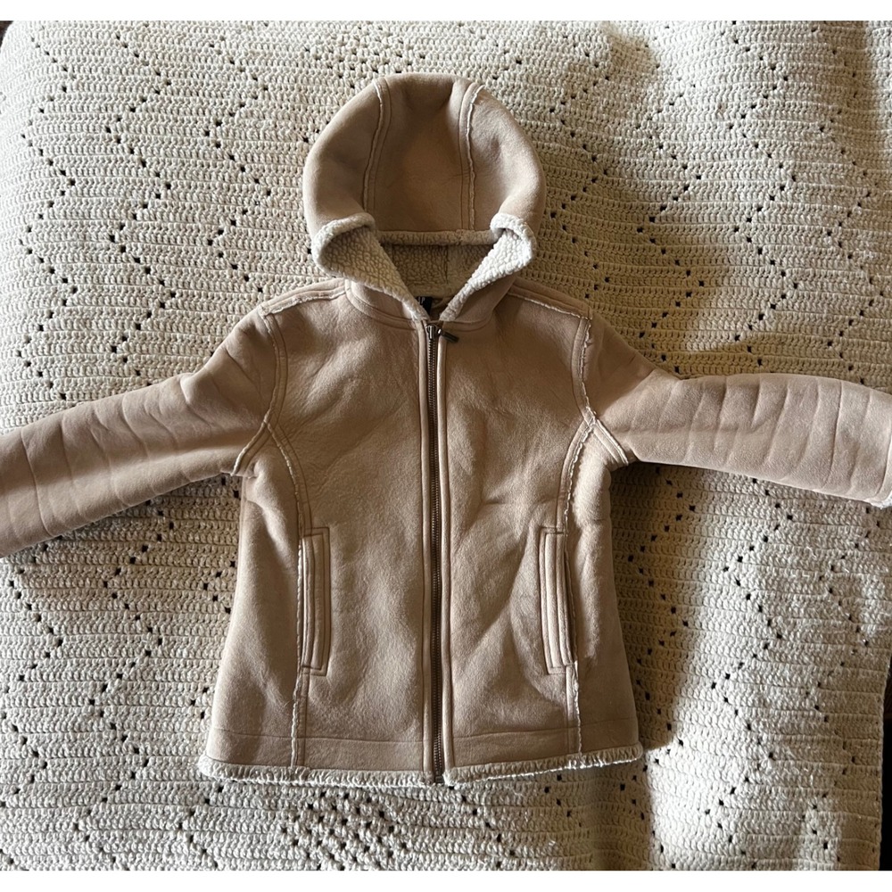 Gap Kids Faux Shearling Hooded Jacket Tan Sherpa Lined Coat XS 4